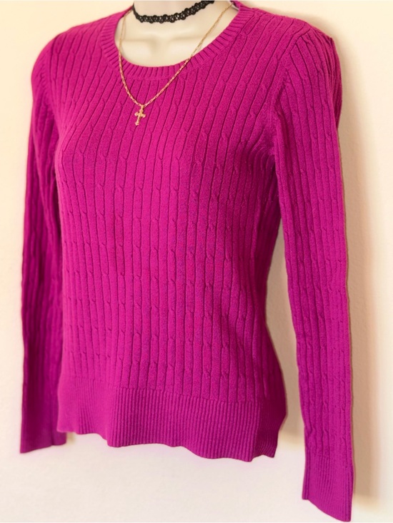 Merona Sweaters - Versona Cable-Knit Crewneck Sweater - Fuchsia Pink
